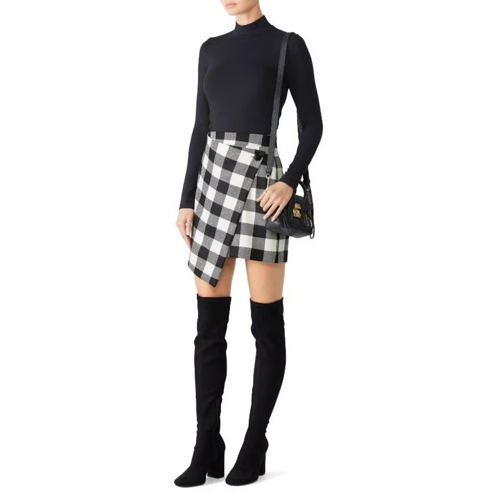Milly Black and White Buffalo plaid check Women's Skirt- 100% virgin wool